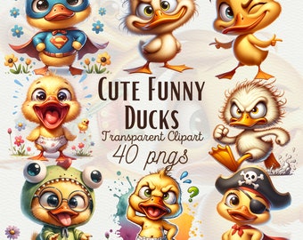 40 lindo divertido pato clipart paquete divertido lindo pájaro PNG acuarela divertido pájaros clipart PNG pato sublimación animales divertidos PNG uso comercial