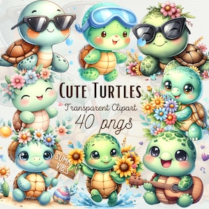 Süße Baby Schildkröte Clipart Aquarell Floral Schildkröte PNG Süße Meeresschildkröte Clipart Unter dem Meer Tier Clipart PNG Sommer Clipart Kommerzielle Nutzung