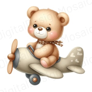 Watercolor Teddy Bear Clipart Teddy Airplane Baby Shower Teddy Bear PNG Teddy Bear Clipart Nursery Art Teddy Bear Kids Decor Commercial use
