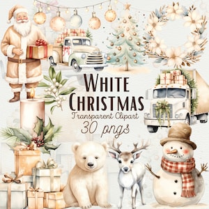 Acquerello Bianco Natale Clipart Accogliente Neutro Inverno Clipart Bianco Natale Decor Vacanze di Natale Clipart Junk Journal Uso commerciale