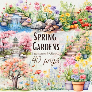 Aquarel Spring Gardens Clipart Spring Garden Graphics Tuin Clipart Flower PNG Springtime Clipart Seizoensgebonden Decor Graphics Commercieel gebruik