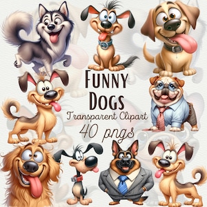Funny Dog Clipart Bundle Cute Dog Breeds Clipart Funny Animal Graphics PNG Watercolor Puppie PNG Cute Funny Clipart Goofy PNG Commercial Use