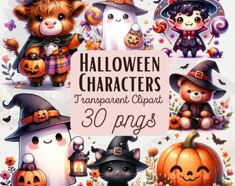 Paquete de imágenes prediseñadas de personajes de Halloween con flores: gráficos divertidos para manualidades