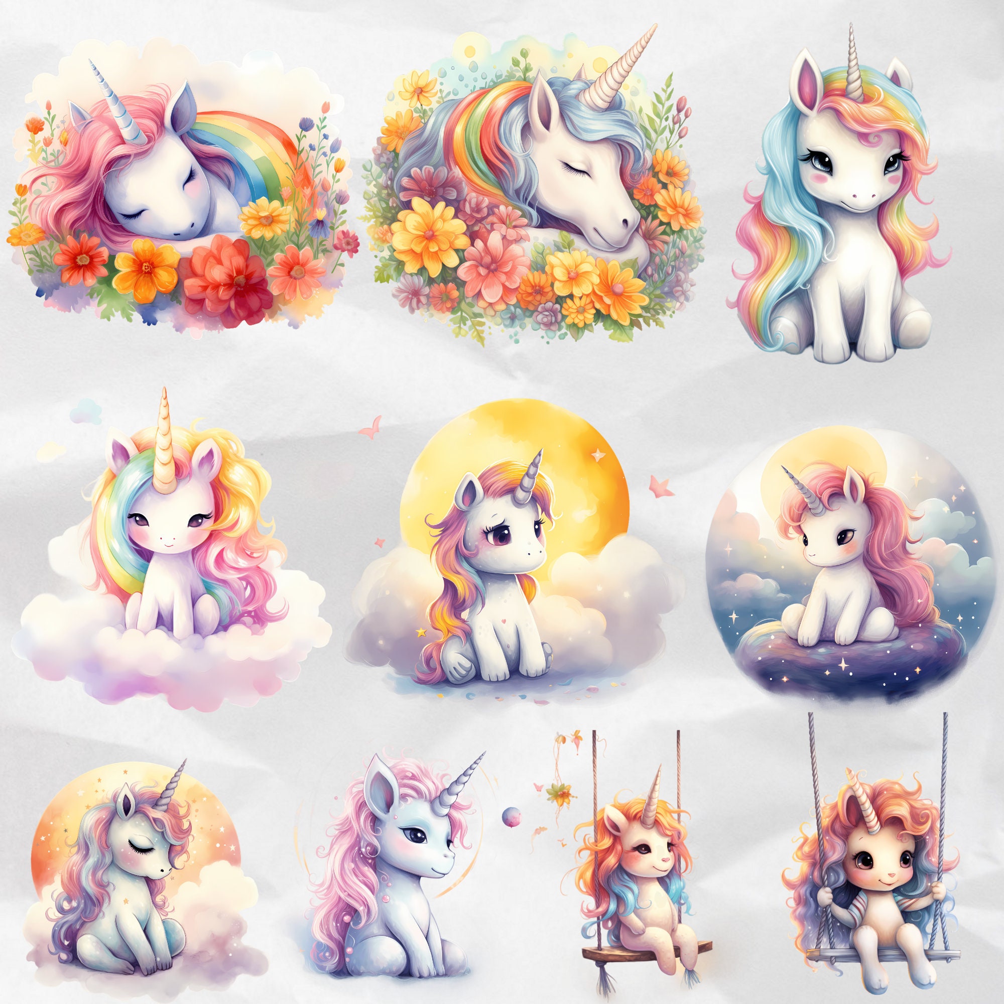 Cute Unicorn Clipart Watercolor Unicorn PNG Cute Fantasy Clipart Baby ...