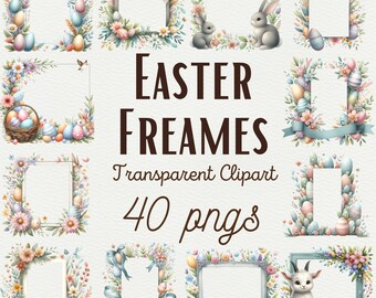 Cornici di Pasqua dell'acquerello Clipart bordo floreale Clipart floreale Pasqua PNG Cornici floreali Cornici primaverili Cornice coniglietto di Pasqua PNG Uso commerciale