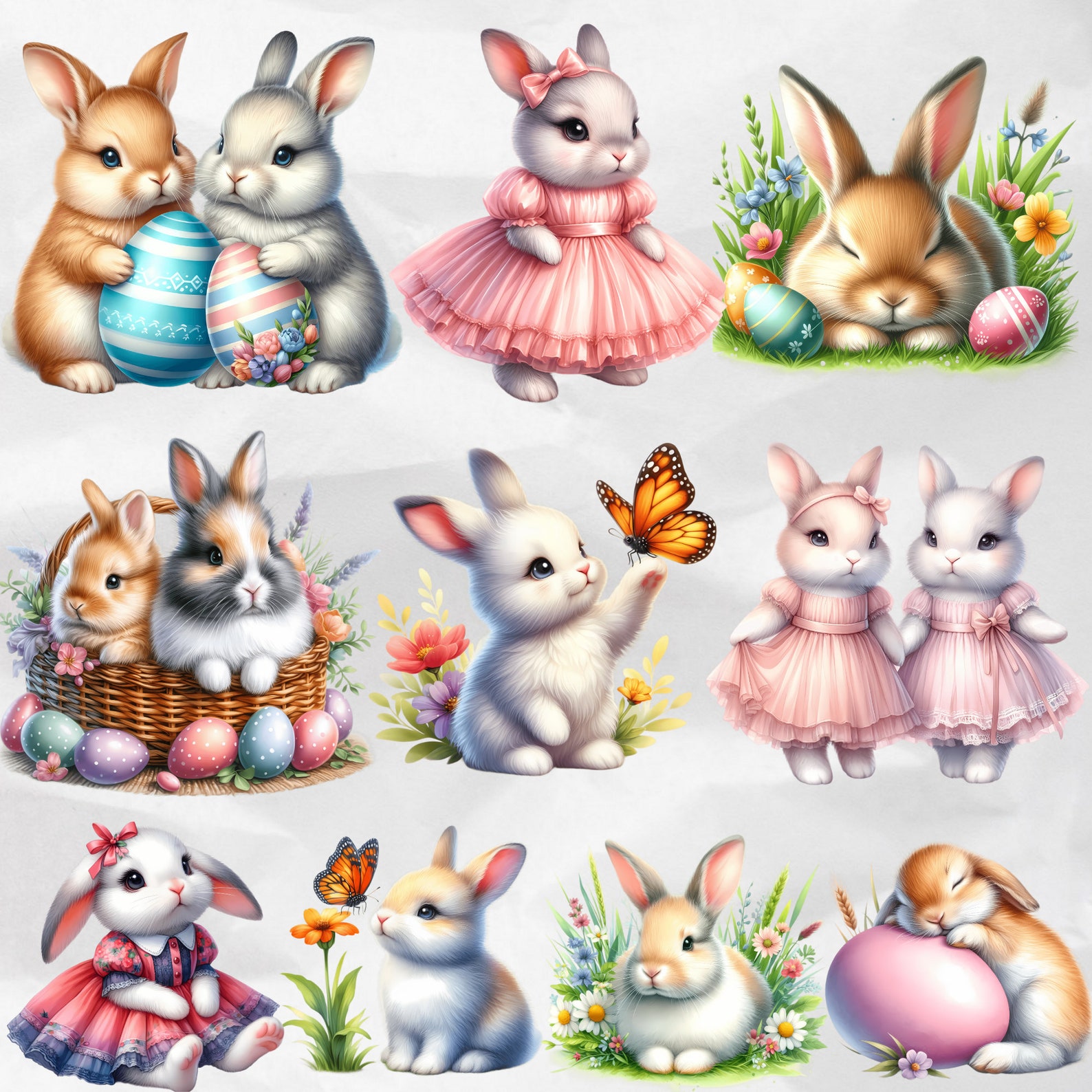 Watercolor Bunny Clipart Floral Spring Bunnies PNG Nursery Spring ...