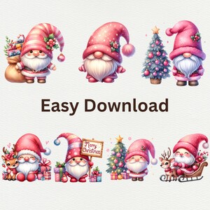Pink Watercolor Christmas Gnome Clipart: Festive Graphics and Designs ...