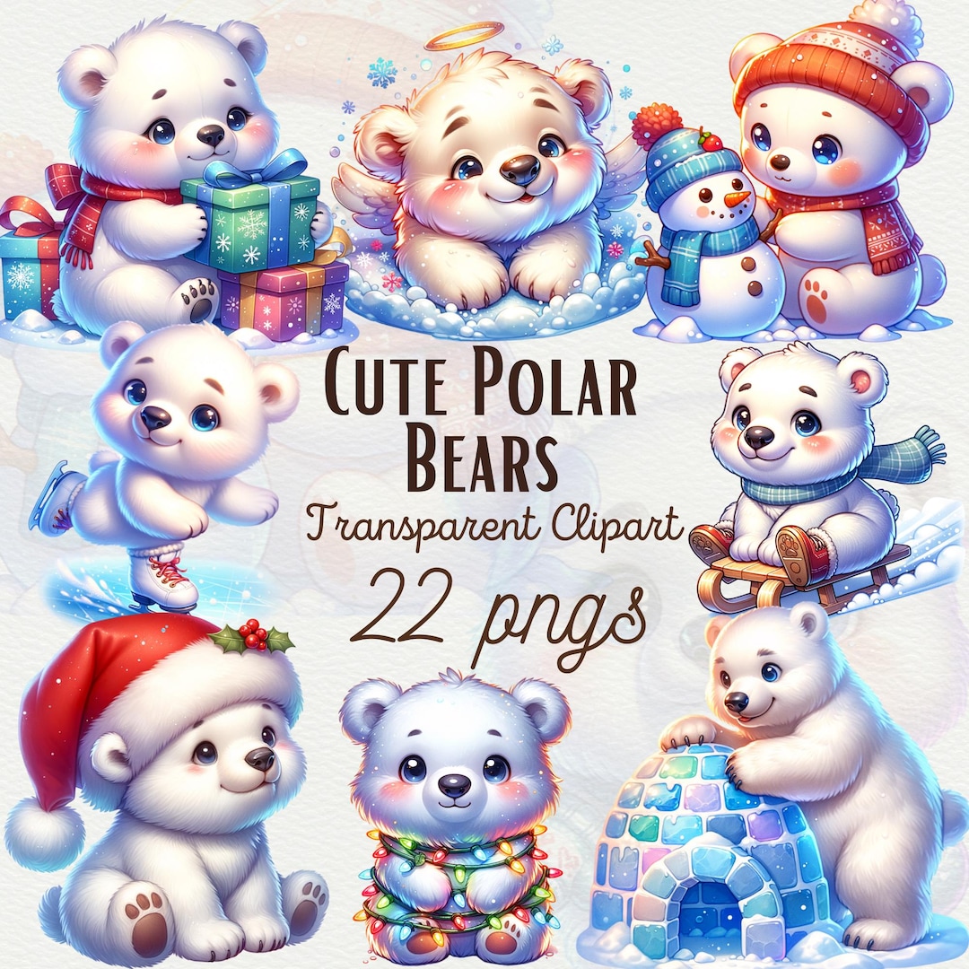 Watercolor Polar Bear Clipart Cute Winter Animal PNG Cute Watercolor ...