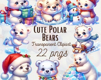 Watercolor Polar Bear Clipart Cute Winter Animal PNG Cute Watercolor Bear Clipart Winter PNG Designs Cute Animal Clipart for Commercial Use
