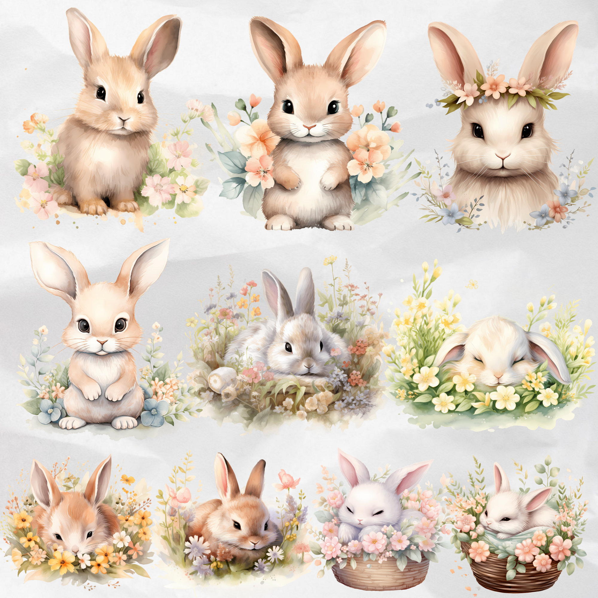 Watercolor Floral Bunny Clipart Nursery Spring Clipart Cute Easter ...