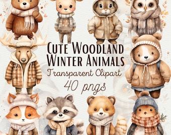 Watercolor Woodland Animal Clipart: Cozy Winter Designs (Digital Download)