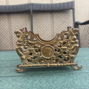 Antique Victorian Brass Letter Holder with Cherubs & Registered Design Mark 1894