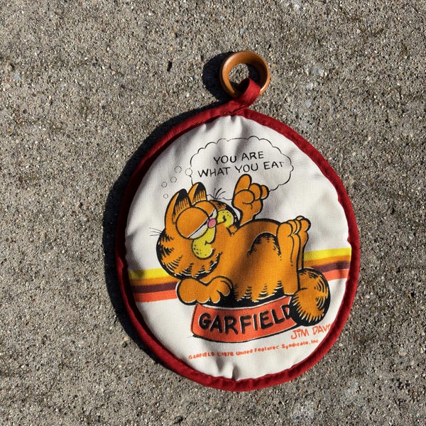 Vintage 1978 Garfield Potholder – “You Are What You Eat” – Red Trim – Jim Davis