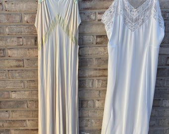 Vintage 1950s–1960s Nightwear Bundle – Miss Collegiate Nylon Nightgown (53”) & Aristocraft Lace Slip (45”) – Lot of 2