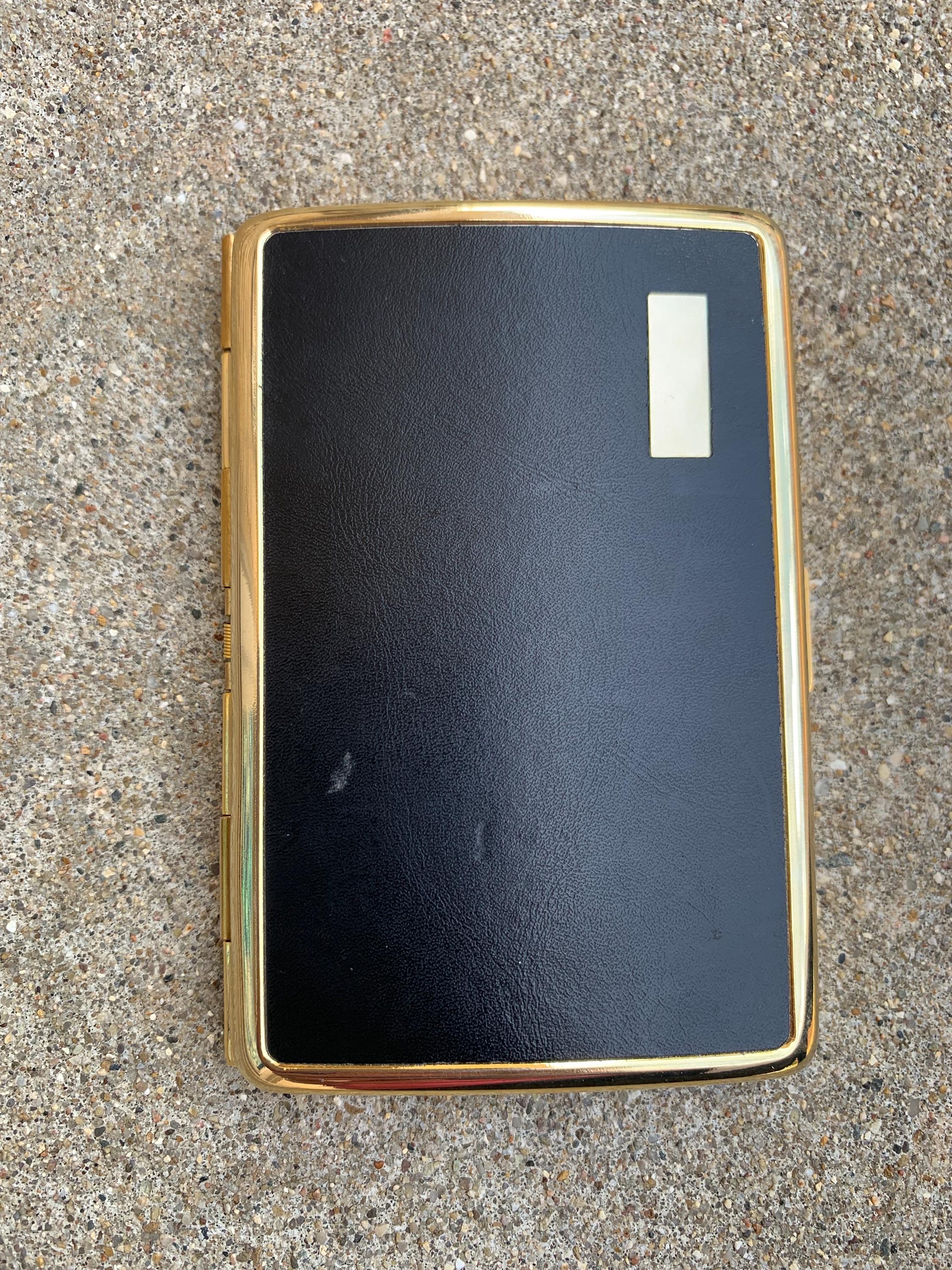 lucienne cigarette case Vintage Lucienne Cigarette Case – Gold-tone Metal & Black Enamel –  Mid-century Modern