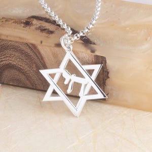 Star of David Chai Pendant Necklace Sterling Silver 925 - Handmade Judaica Jewelry - Hanukkah Gift from Israel- Father&#39;s Day Gifts
