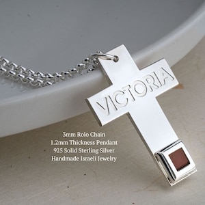 Nano Bible Large Cross Necklace in 925 Sterling Silver - Handmade Israeli Jewelry - Gift for Christians