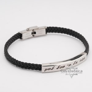 Pulsera de cuero trenzado para hombre: brazalete de acero inoxidable con grabado personalizado