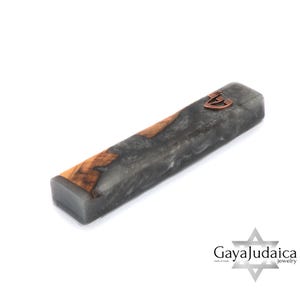 Handmade Olive Wood Mezuzah with Epoxy Gray Accents - Jewish Home Decor from Israel