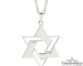 Large Star of David Necklace - Sterling Silver Magen David Pendant with 3mm Rolo chain - Mens Jewish Jewelry - Judaica Gifts from Israel