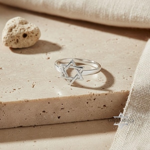 Anello con Stella di David in argento sterling: fascia ebraica con Stella di David, fatto a mano in Israele