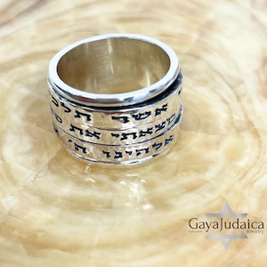 Hebrew Hammered Spinner Band Sterling Silver - Three Custom Engraved Spinning Rings - Bible Verses Jewelry - Jewish Father&#39;s Day Gift