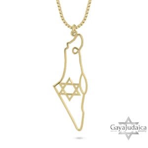 14K Gold Israel Map Necklace: Jewish Star of David Pendant