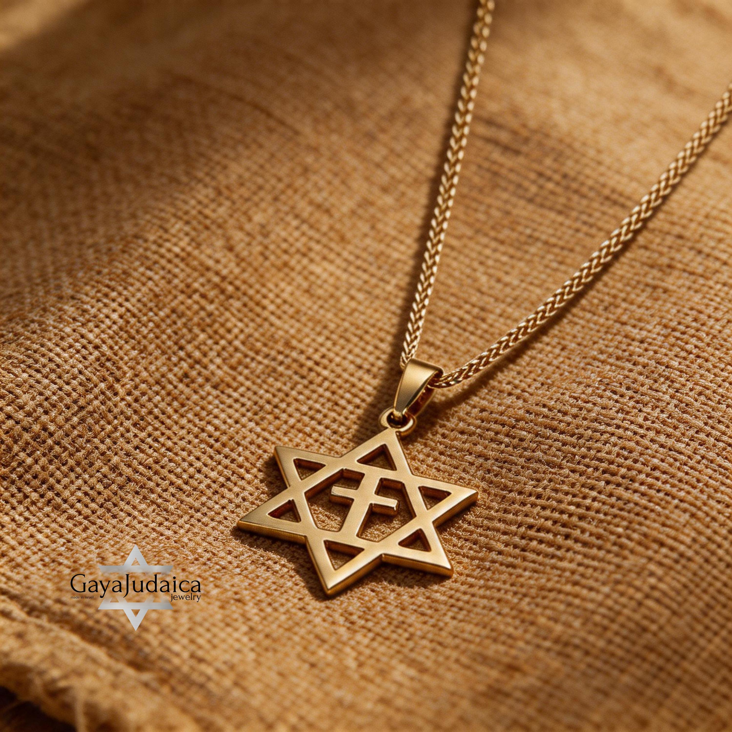 14K Gold Star of David Cross Necklace: Handmade Judaica Gift From