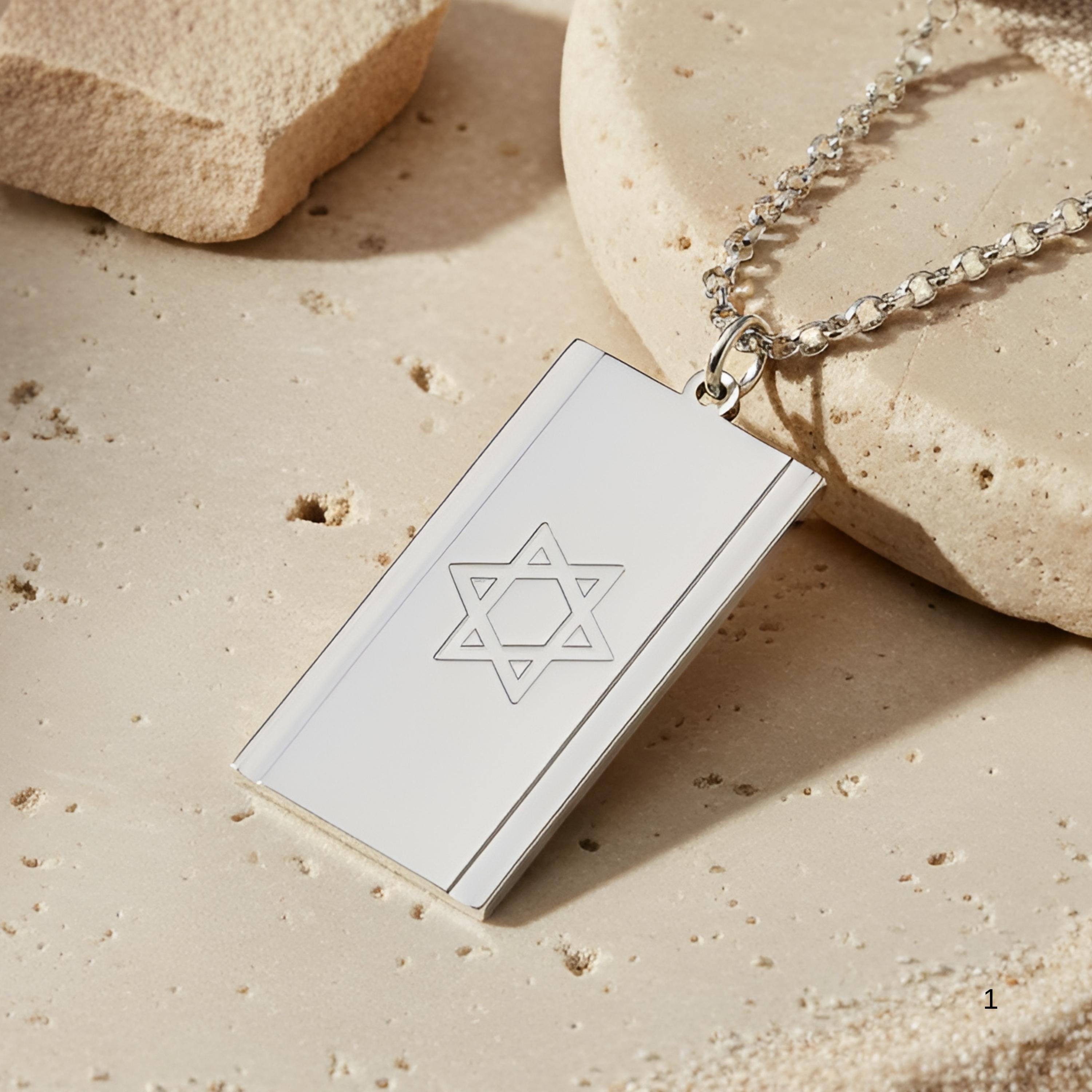 イスラエル製ネックレス ダビデの星イスラエル国旗ネックレス、スターリングシルバー製30mm