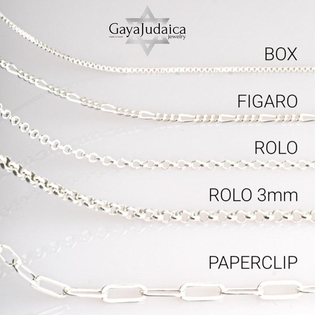 Sterling Silver Chain: Box, Rolo, Figaro, Paperclip - Handmade Israeli ...
