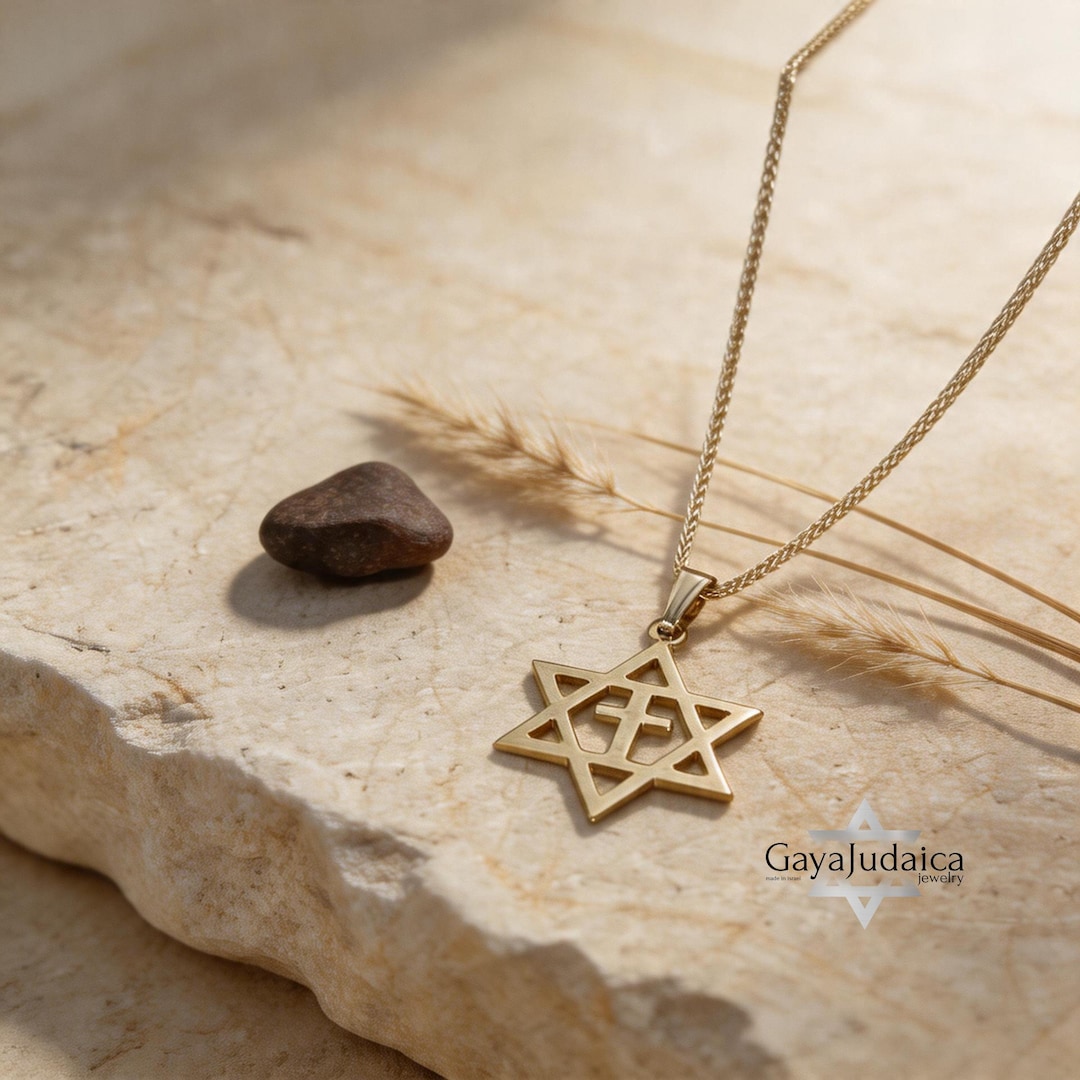 14K Gold Star of David Cross Necklace: Handmade Judaica Gift From