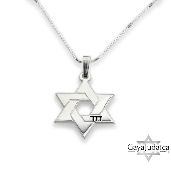 Sterling Silver Star of David Necklace with Engraved Hebrew Name  - 24K Gold Plated Magen David - Jewish Jewelry Gift from Israel