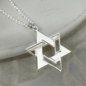 Large Star of David Necklace - Sterling Silver Magen David Pendant with 3mm Rolo chain - Mens Jewish Jewelry - Judaica Gifts from Israel