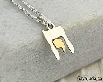 Two Tone Chai Necklace 925 Sterling Silver and 24K Gold Plated - Judaica Jewelry - Hebrew Letters - Customized Jewish Gift from Israel