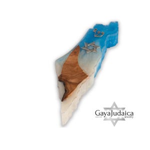 Mezuzá hecha a mano con mapa de Israel – Madera de olivo y caja de resina epoxi bicolor – Regalo judío para la bendición del hogar – Judaica de Israel