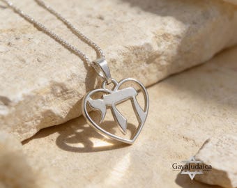 Pendentif coeur chai en argent sterling, bijoux collier chai hébreu