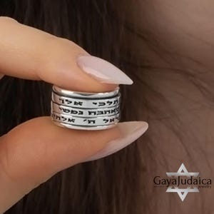 Triangular Spinner Ring with 3 Hebrew Bible Verses – 925 Sterling Silver Jewish Ring – Personalized Gift for Him – Husband Jewish Jewelry
