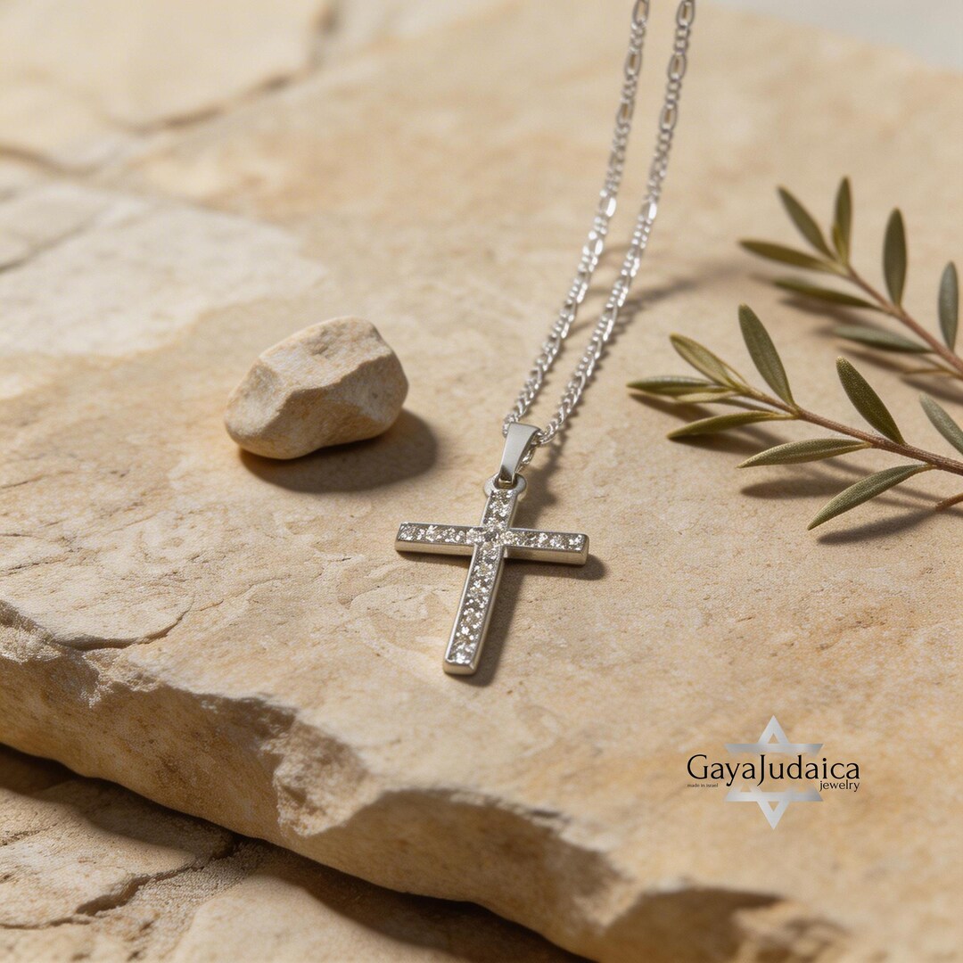 Cubic Zirconia Cross Necklace : 925 Sterling Silver or 24K Gold Pavé ...