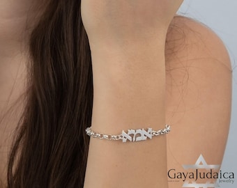 Personalized Hebrew Name Bracelet in 925 Sterling Silver or 24K Gold - Unique Mom Gift from Israel - Mothers Day Jewish Jewelry for Grandma
