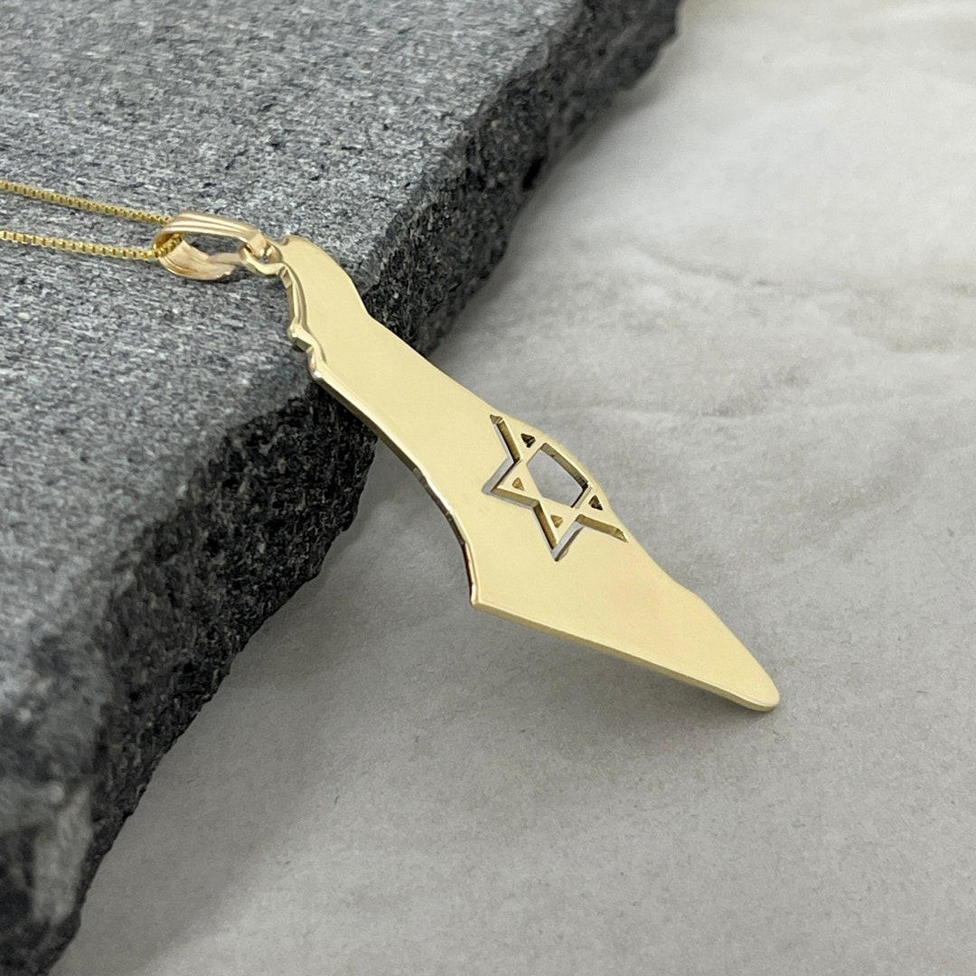Engraved Israel Map Necklace 14K - Il Fj9j 
