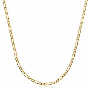 24K gold plated sterling silver figaro chain necklace on a white background, a gold chain option for a Jewish pendant