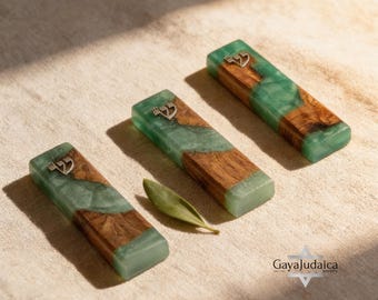 Handmade Olive Wood Mezuzah with Turquoise Epoxy: Jewish Home Decor