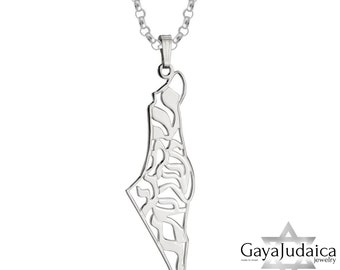 Shema Israel Map Necklace - 925 Sterling Silver, 24K Gold Plated - Unique Judaica Gift for Him & Her