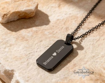 Collana Uomo Con Onice Nera - Ciondolo A Targhetta Cane In Acciaio 316L - Regalo Con Confezione