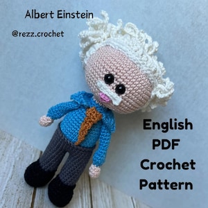 CROCHET PDF PATTERN: Albert Einstein amigurumi scientific genius scientist doll pattern by @rezz.crochet- Stuffed toy project English file