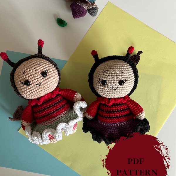 PDF Pattern Lulu the Ladybird Amigurumi Pattern by rezzcrochet intermediate english crochet blueprint cute red insect technique project file