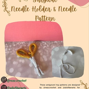 May include: Crochet pattern for a surgical needle holder and needle. The pattern is designed by @rezz.crochet and @alisfiberarts. The pattern includes instructions for making a yellow and white needle holder and a white needle.