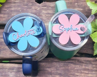 Personalized Flower Tumbler Nameplate: Raised Lettering for Stanley Quencher