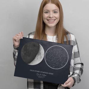 Star Map and Moon Phase Gift for Boyfriend, Personalized First Anniversary Print