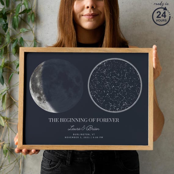 Custom Moon Phase Poster, Star Map Art, Unique Sky Chart, Night Sky Print, Couples Anniversary Gift